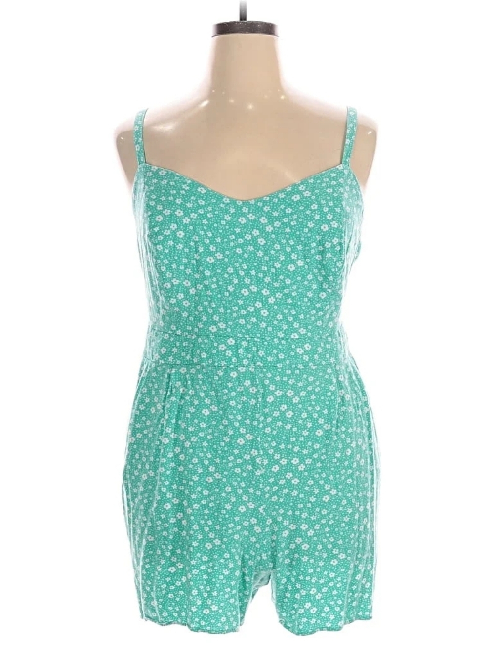 Torrid Plus Bright Turquoise Daisy Floral Challis Romper w/ Sweetheart Neckline